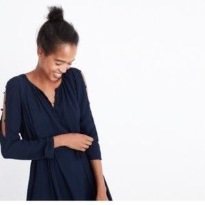 Madewell Navy Shirred Button-Shoulder Dress Size S